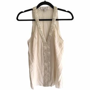 Robert RODRIGUEZ Silk Sleeveless Beaded V-Neck Tank Top Cream 6